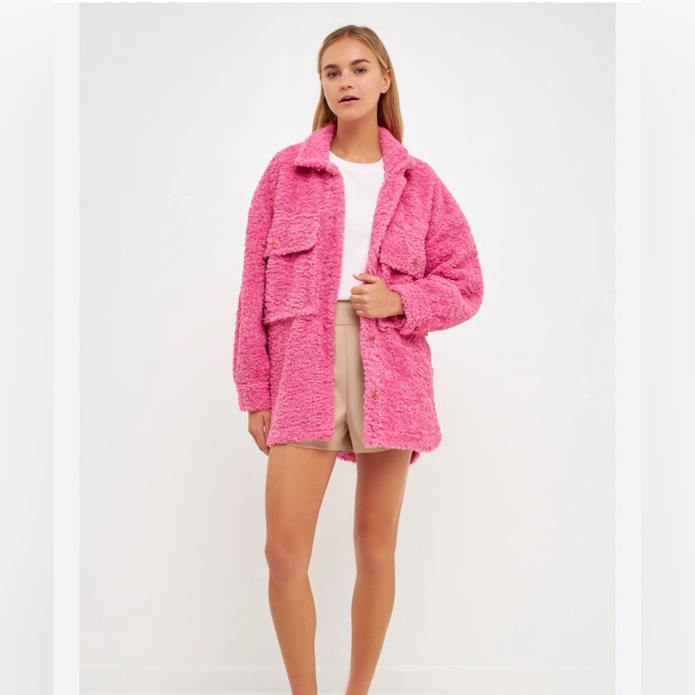 English factory pink Sherpa spring coat